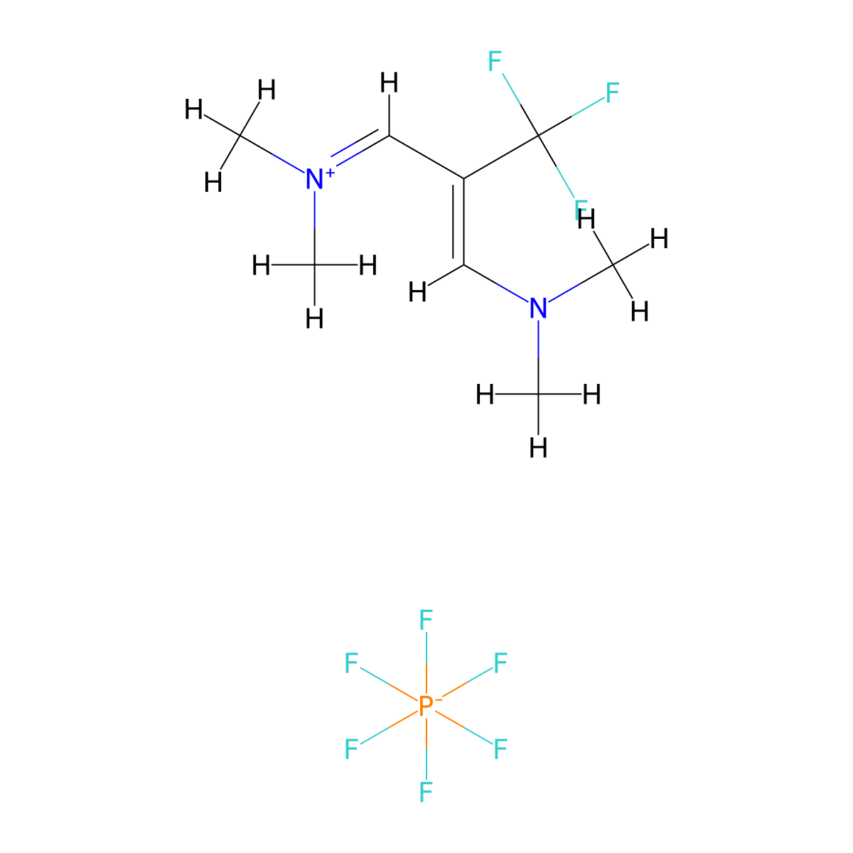 [(2Z)-3-(dimethylamino)-2-(trifluoromethyl)prop-2-en-1-ylidene]dimethylazanium; hexafluoro-lambda5-phosphanuide molecular structure, CAS 292067-88-0
