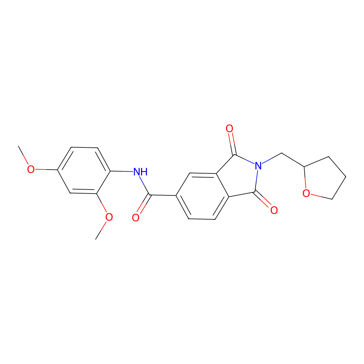 N-(2,4-dimethoxyphenyl)-1,3-dioxo-2-(oxolan-2-ylmethyl)isoindole-5-carboxamide molecular structure, CAS 292074-95-4