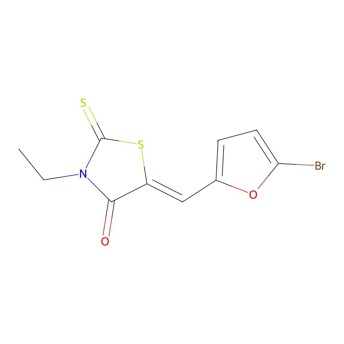 (5Z)-5-[(5-Bromo-2-furyl)methylene]-3-ethyl-2-thioxo-1,3-thiazolidin-4-one molecular structure, CAS 292075-95-7