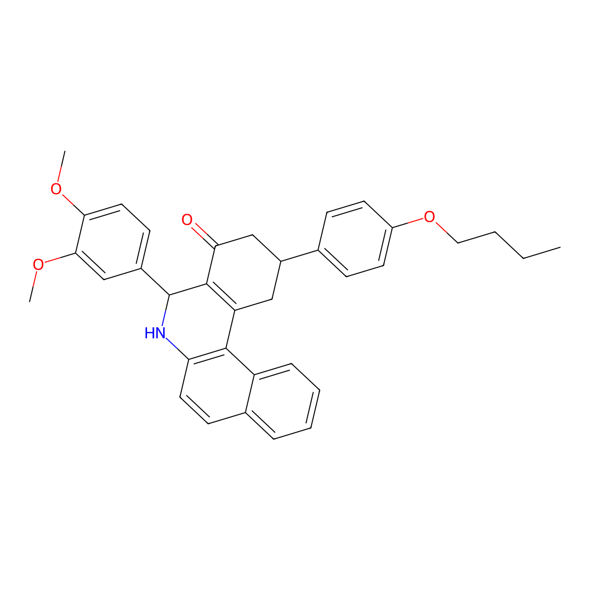 2-(4-butoxyphenyl)-5-(3,4-dimethoxyphenyl)-2,3,5,6-tetrahydrobenzo[a]phenanthridin-4(1H)-one molecular structure, CAS 292077-38-4