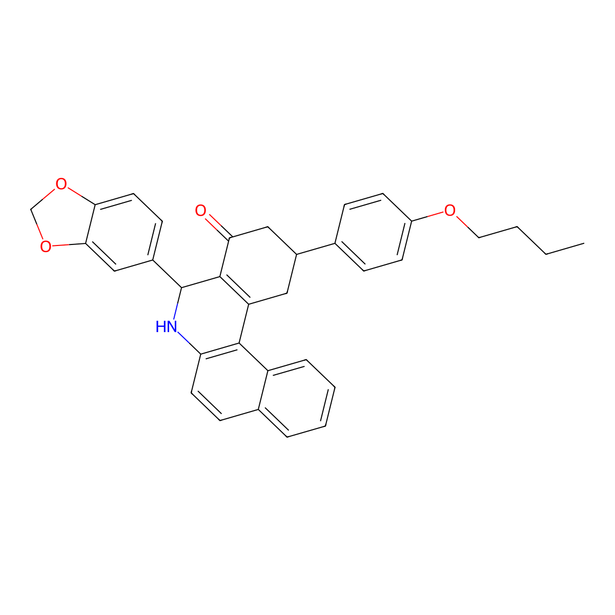 5-(1,3-benzodioxol-5-yl)-2-(4-butoxyphenyl)-2,3,5,6-tetrahydrobenzo[a]phenanthridin-4(1H)-one molecular structure, CAS 292077-39-5