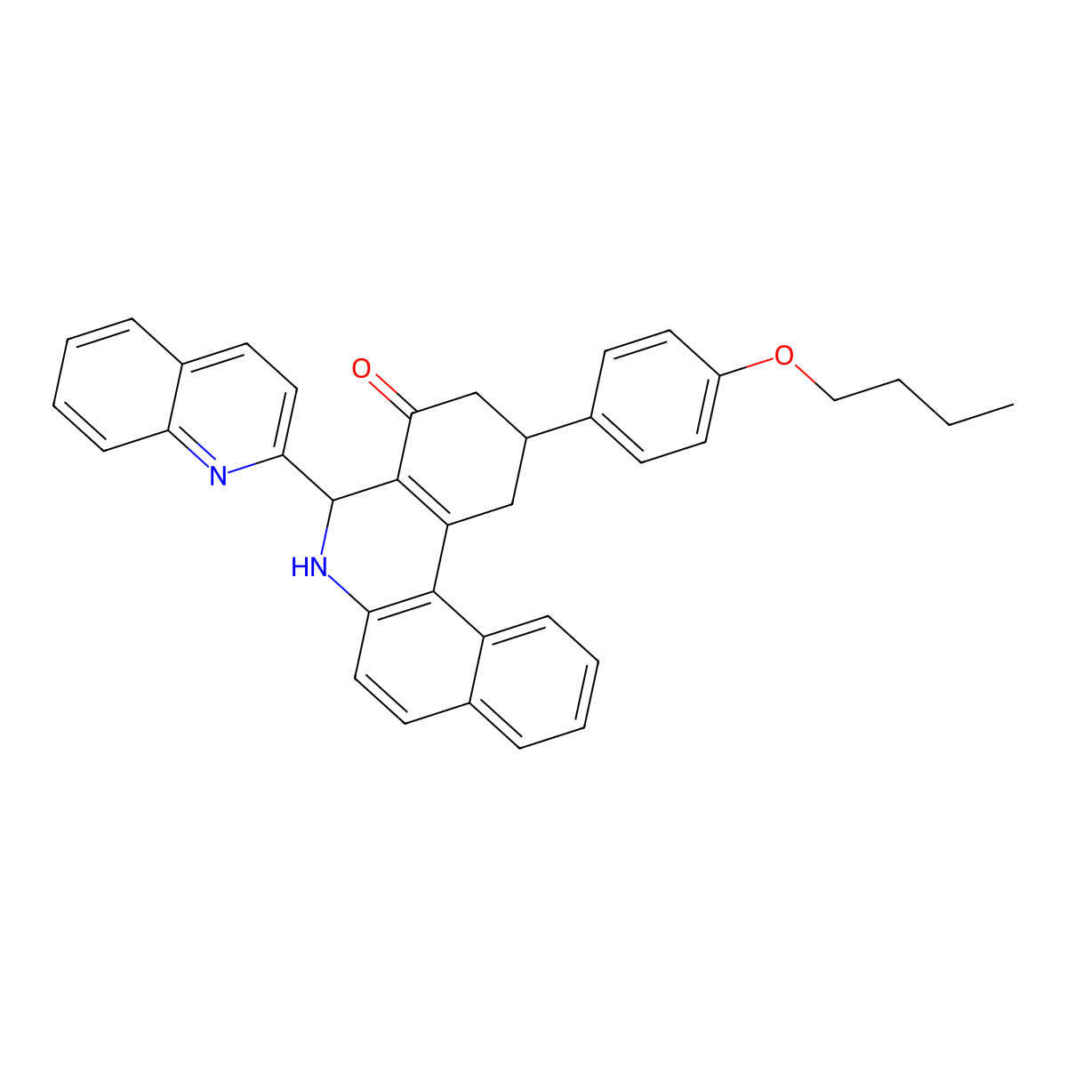 2-(4-butoxyphenyl)-5-quinolin-2-yl-2,3,5,6-tetrahydro-1H-benzo[a]phenanthridin-4-one molecular structure, CAS 292077-44-2