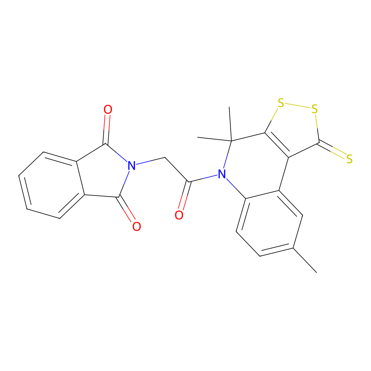 2-[2-Oxo-2-(4,4,8-trimethyl-1-sulfanylidenedithiolo[3,4-c]quinolin-5-yl)ethyl]isoindole-1,3-dione molecular structure, CAS 292143-46-5