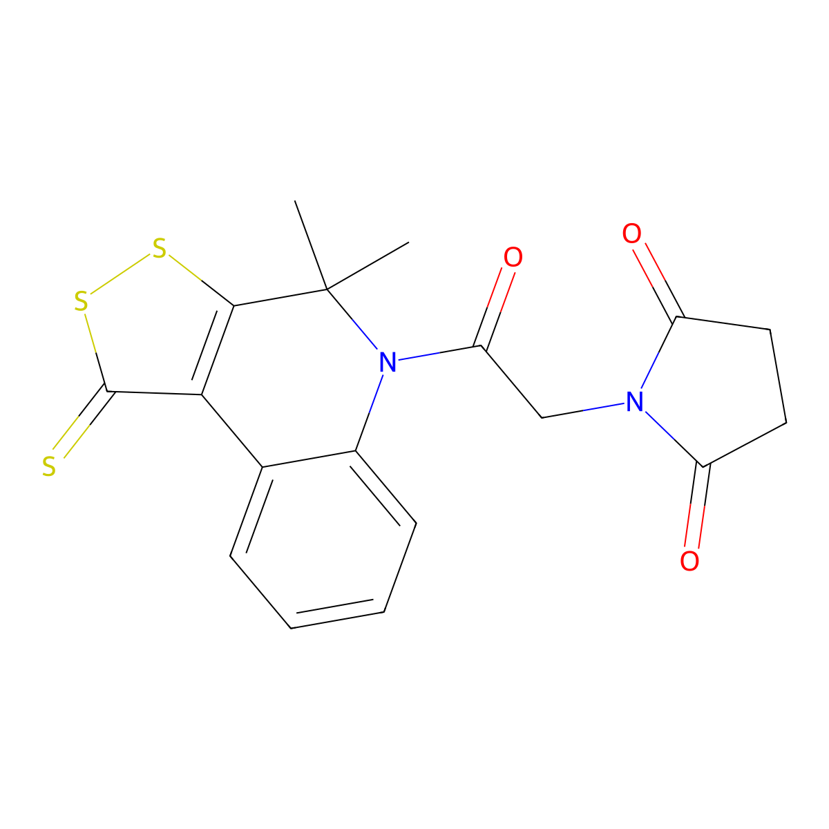 1-[2-(4,4-dimethyl-1-thioxo-1,4-dihydro-5H-[1,2]dithiolo[3,4-c]quinolin-5-yl)-2-oxoethyl]pyrrolidine-2,5-dione molecular structure, CAS 292143-48-7