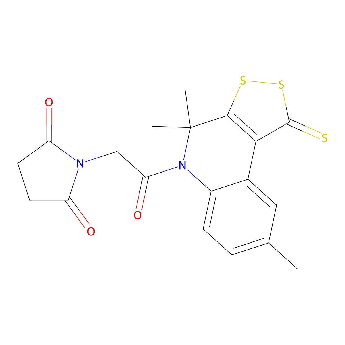 1-[2-oxo-2-(4,4,8-trimethyl-1-thioxo-1,4-dihydro-5H-[1,2]dithiolo[3,4-c]quinolin-5-yl)ethyl]pyrrolidine-2,5-dione molecular structure, CAS 292143-51-2