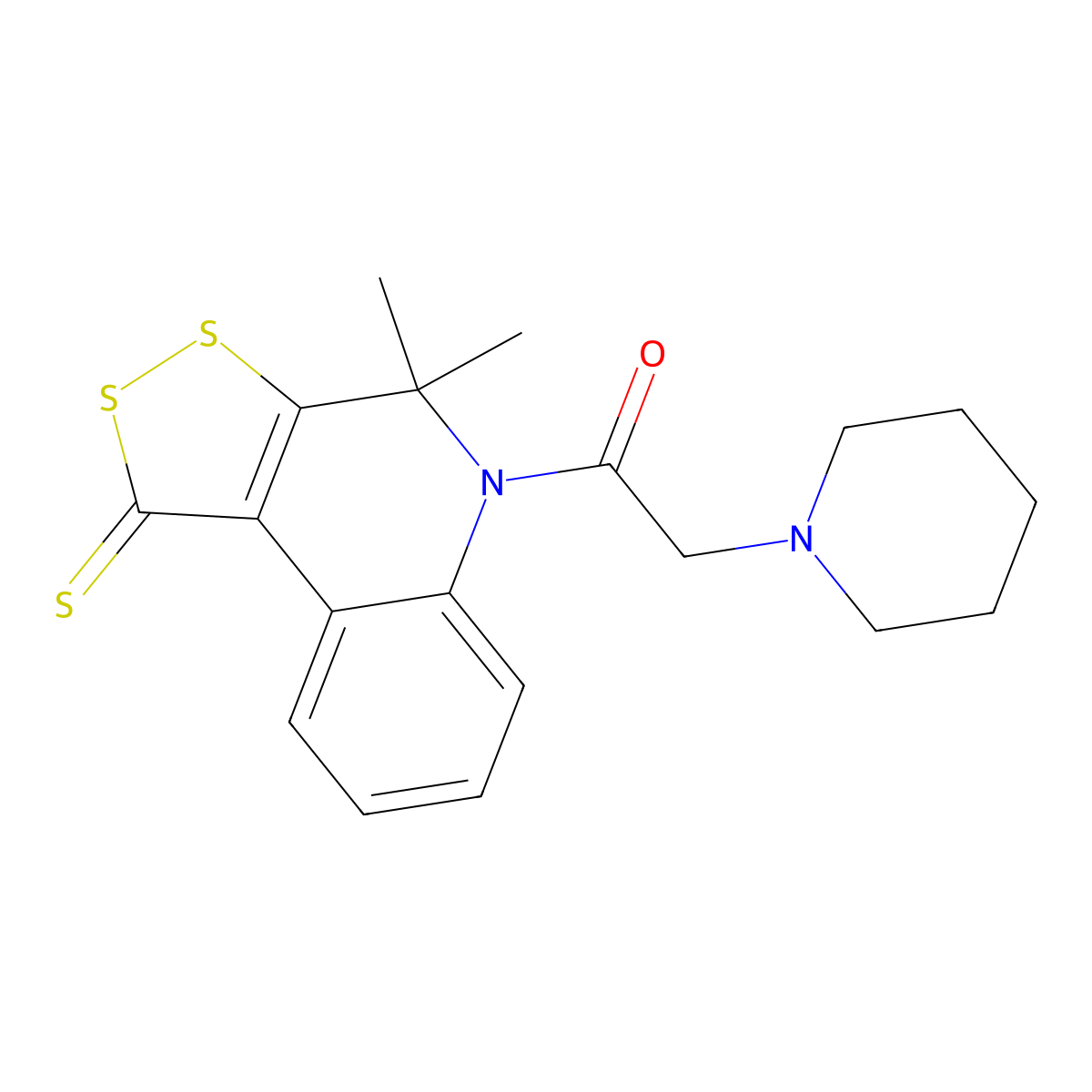 1-(4,4-Dimethyl-1-sulfanylidenedithiolo[3,4-c]quinolin-5-yl)-2-piperidin-1-ylethanone molecular structure, CAS 292143-54-5