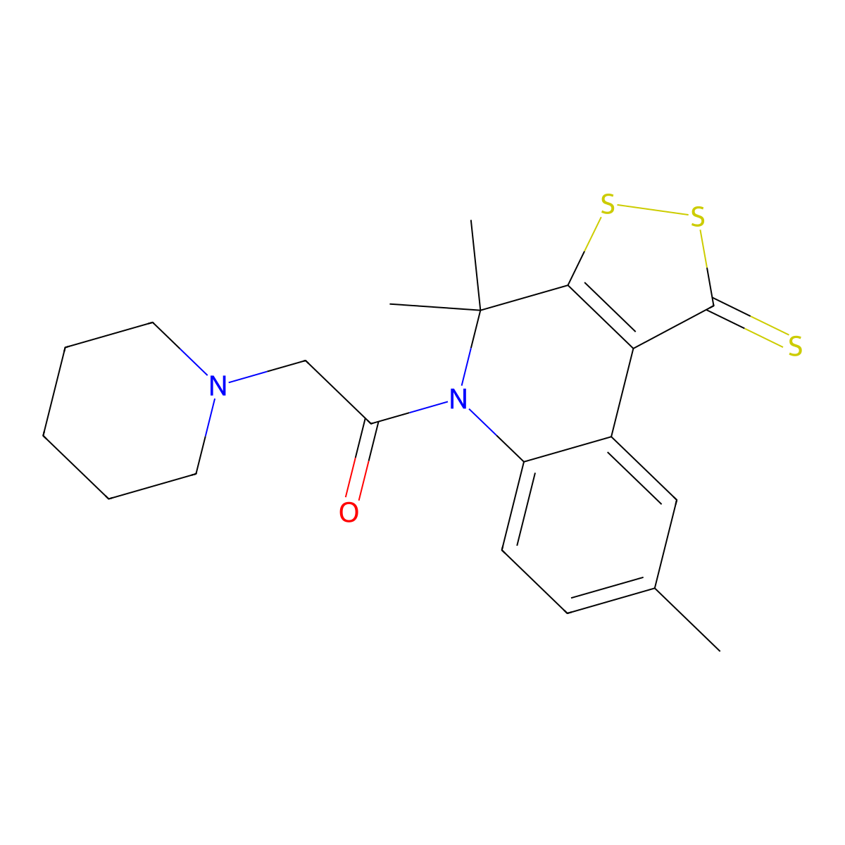 2-Piperidin-1-yl-1-(4,4,8-trimethyl-1-sulfanylidenedithiolo[3,4-c]quinolin-5-yl)ethanone molecular structure, CAS 292143-57-8