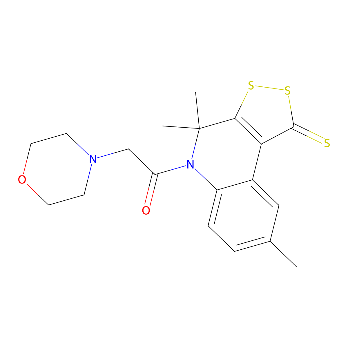 2-Morpholin-4-yl-1-(4,4,8-trimethyl-1-sulfanylidenedithiolo[3,4-c]quinolin-5-yl)ethanone molecular structure, CAS 292143-63-6