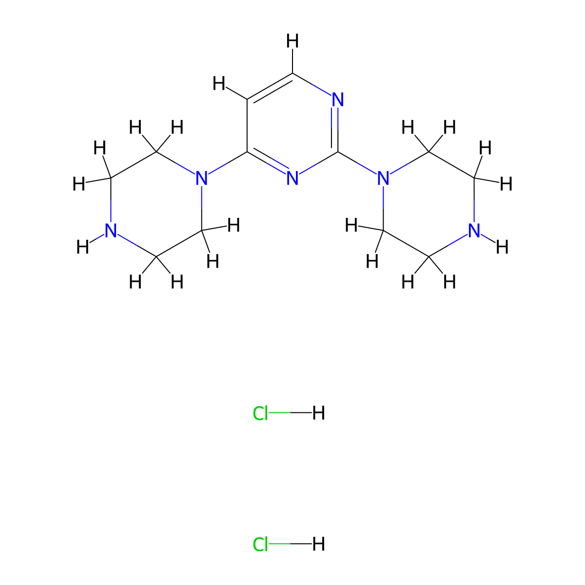 Pyrimidine, 2,4-di-1-piperazinyl-, hydrochloride (1:2) molecular structure, CAS 292152-05-7