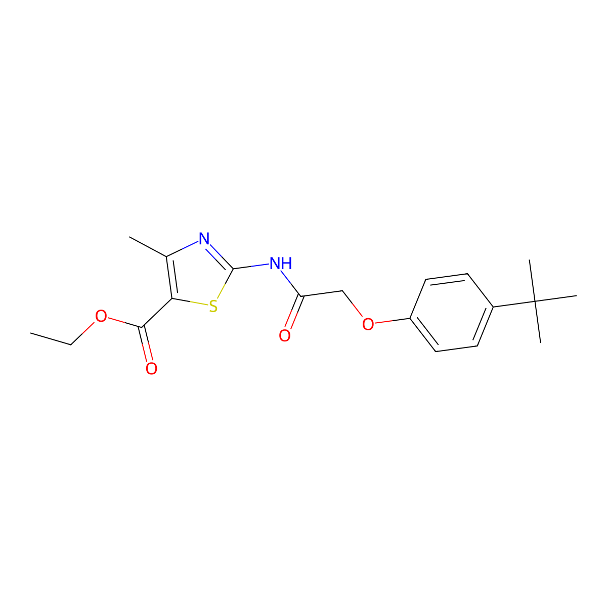 Ethyl 2-{[(4-tert-butylphenoxy)acetyl]amino}-4-methyl-1,3-thiazole-5-carboxylate molecular structure, CAS 292160-72-6