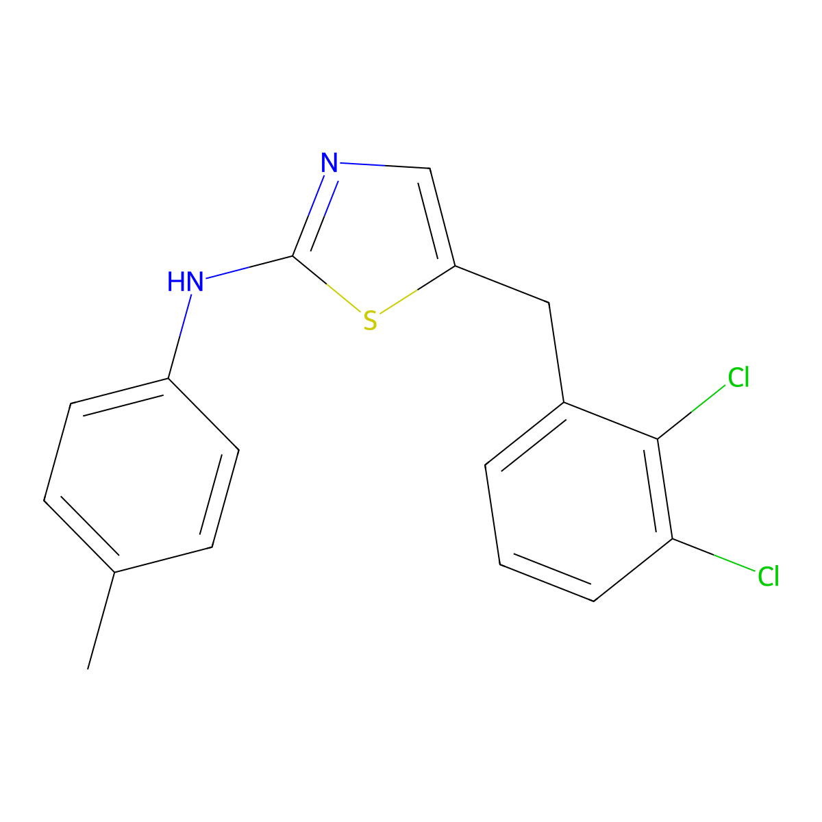 5-(2,3-dichlorobenzyl)-N-(4-methylphenyl)-1,3-thiazol-2-amine molecular structure, CAS 292161-31-0