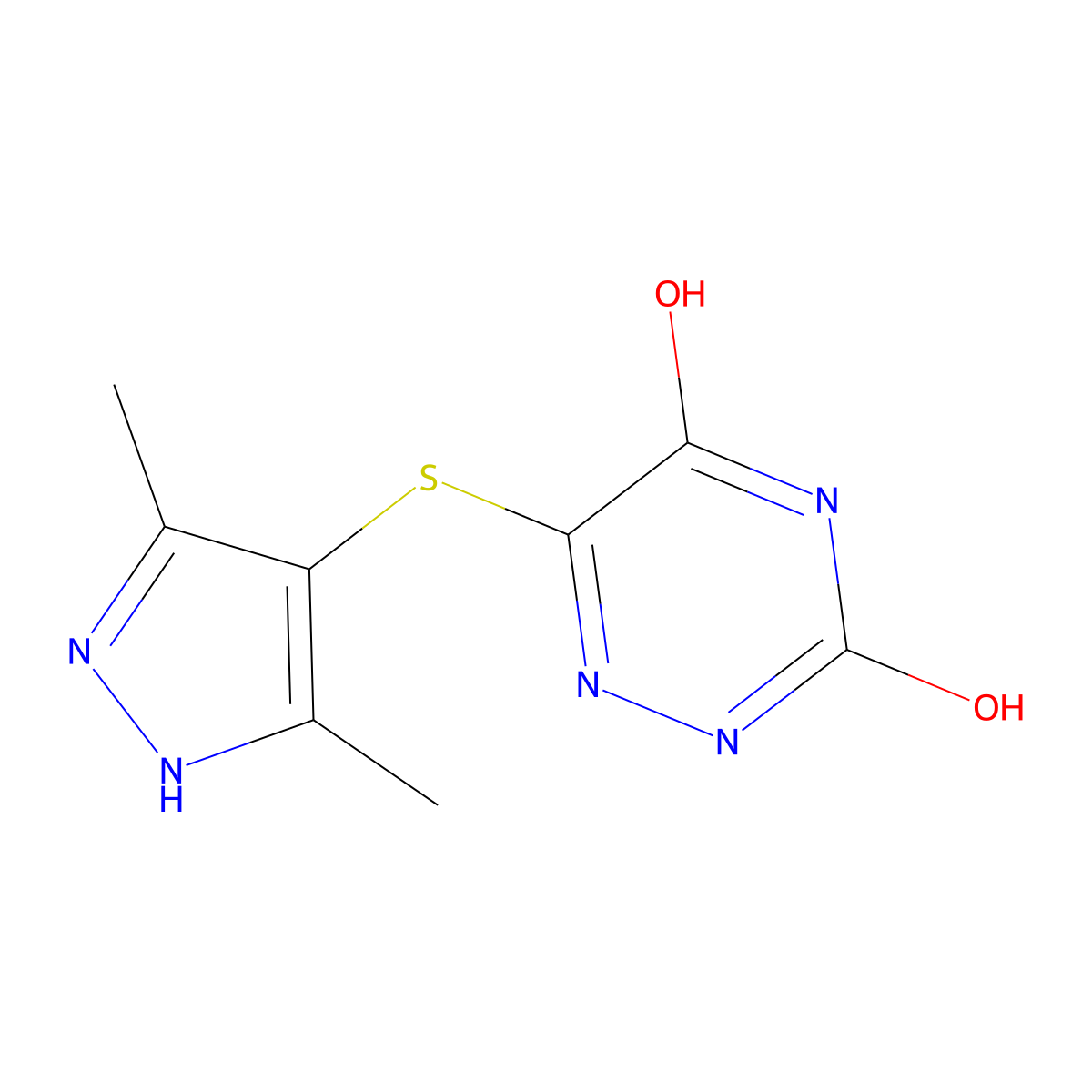 6-[(3,5-dimethyl-1H-pyrazol-4-yl)sulfanyl]-2H-1,2,4-triazine-3,5-dione molecular structure, CAS 292161-38-7