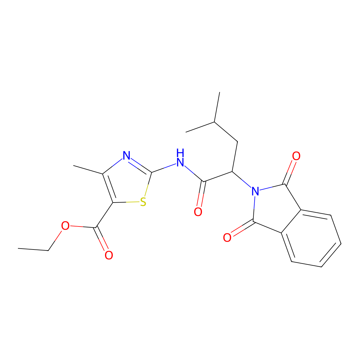 Ethyl 2-(2-(1,3-dioxoisoindolin-2-yl)-4-methylpentanamido)-4-methylthiazole-5-carboxylate molecular structure, CAS 292161-47-8
