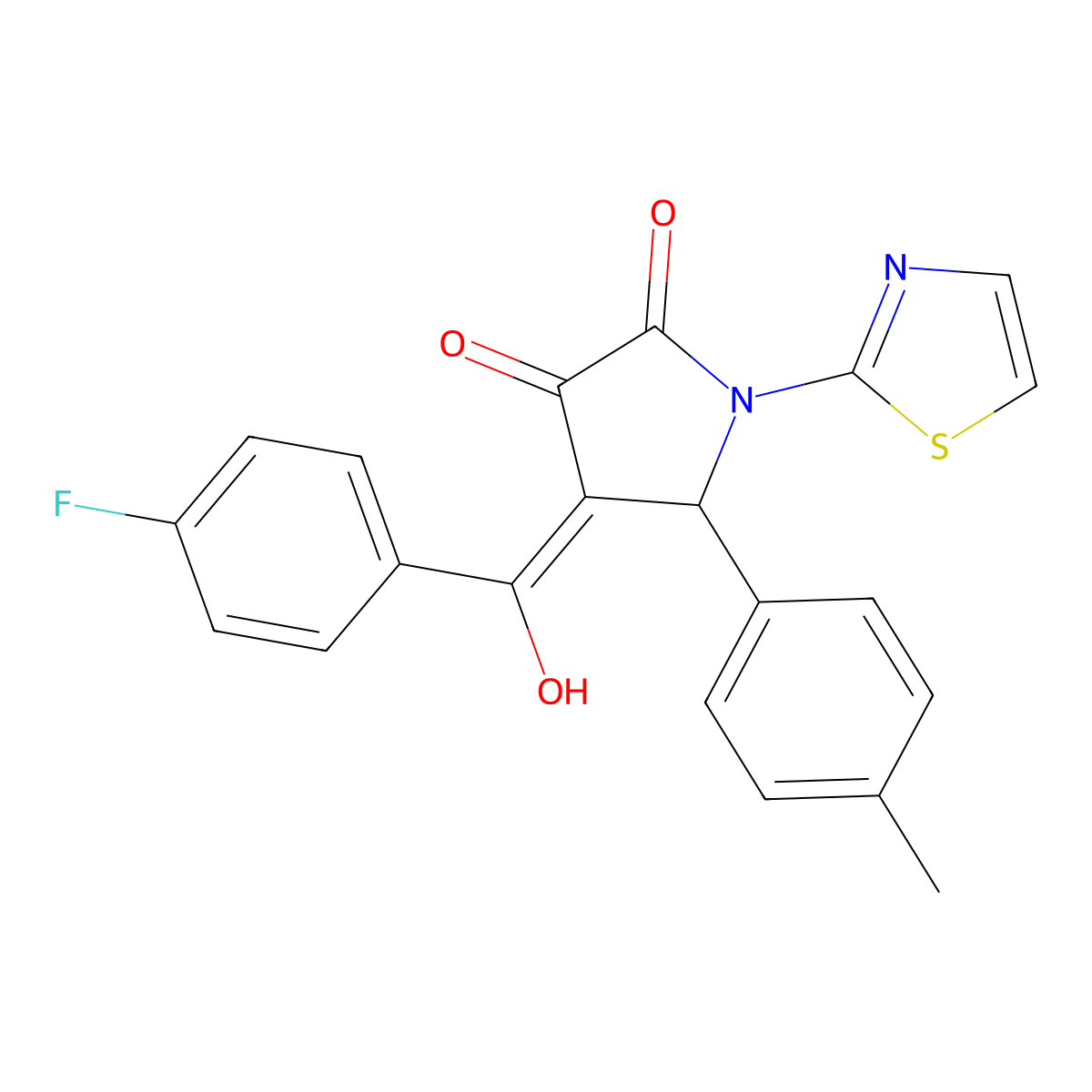 4-[(4-Fluorophenyl)-hydroxymethylidene]-5-(4-methylphenyl)-1-(1,3-thiazol-2-yl)pyrrolidine-2,3-dione molecular structure, CAS 292161-50-3