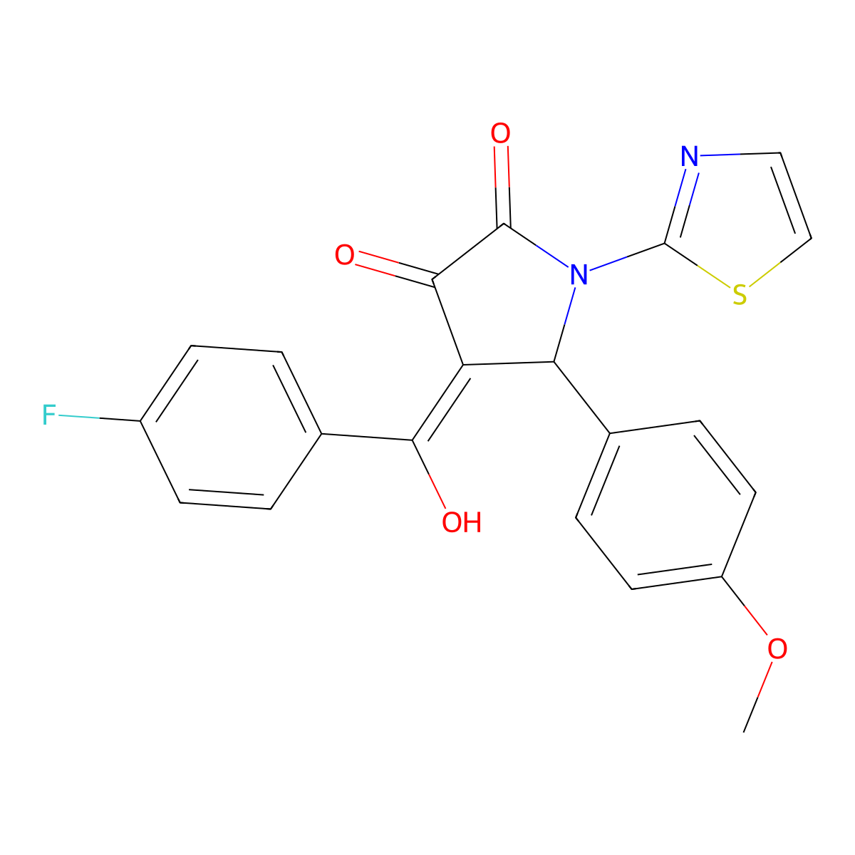 4-[(4-Fluorophenyl)-hydroxymethylidene]-5-(4-methoxyphenyl)-1-(1,3-thiazol-2-yl)pyrrolidine-2,3-dione molecular structure, CAS 292161-54-7