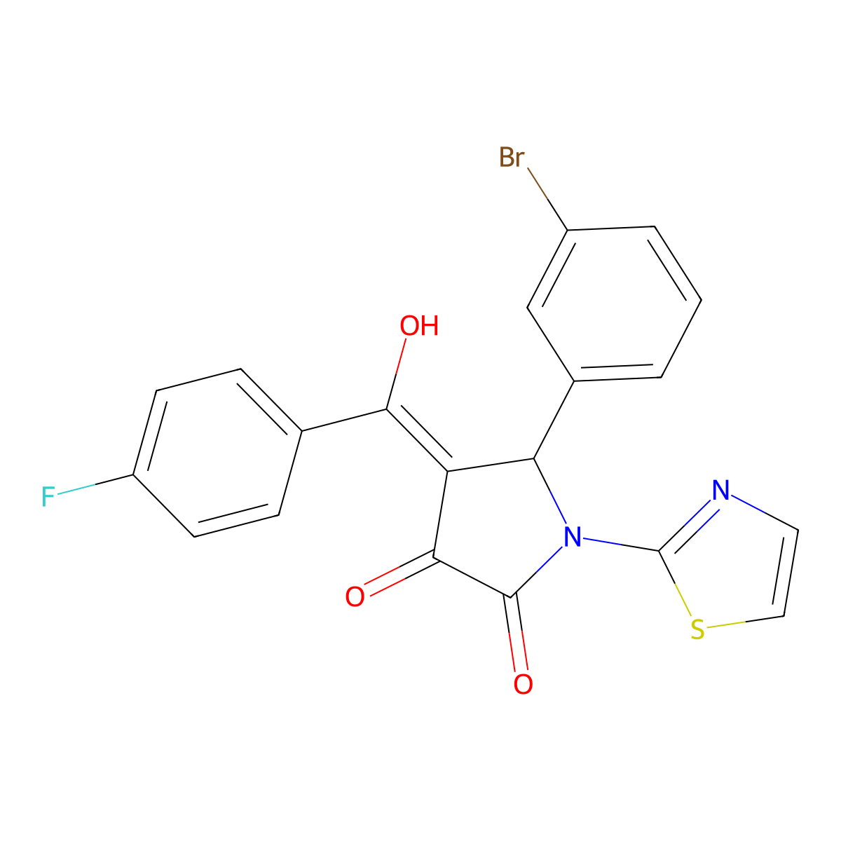 5-(3-Bromophenyl)-4-[(4-fluorophenyl)-hydroxymethylidene]-1-(1,3-thiazol-2-yl)pyrrolidine-2,3-dione molecular structure, CAS 292161-62-7