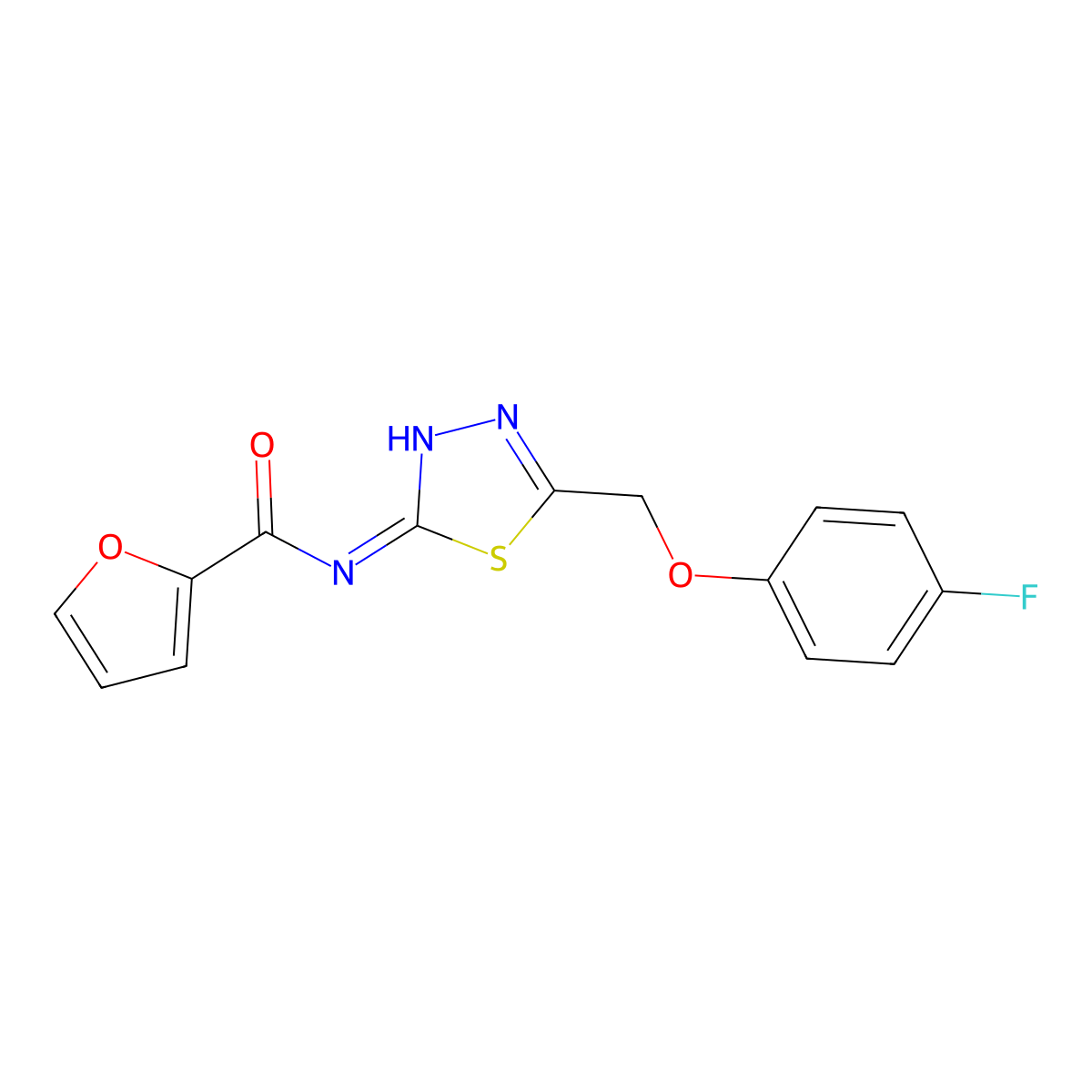 N-[5-[(4-fluorophenoxy)methyl]-1,3,4-thiadiazol-2-yl]furan-2-carboxamide molecular structure, CAS 292161-75-2
