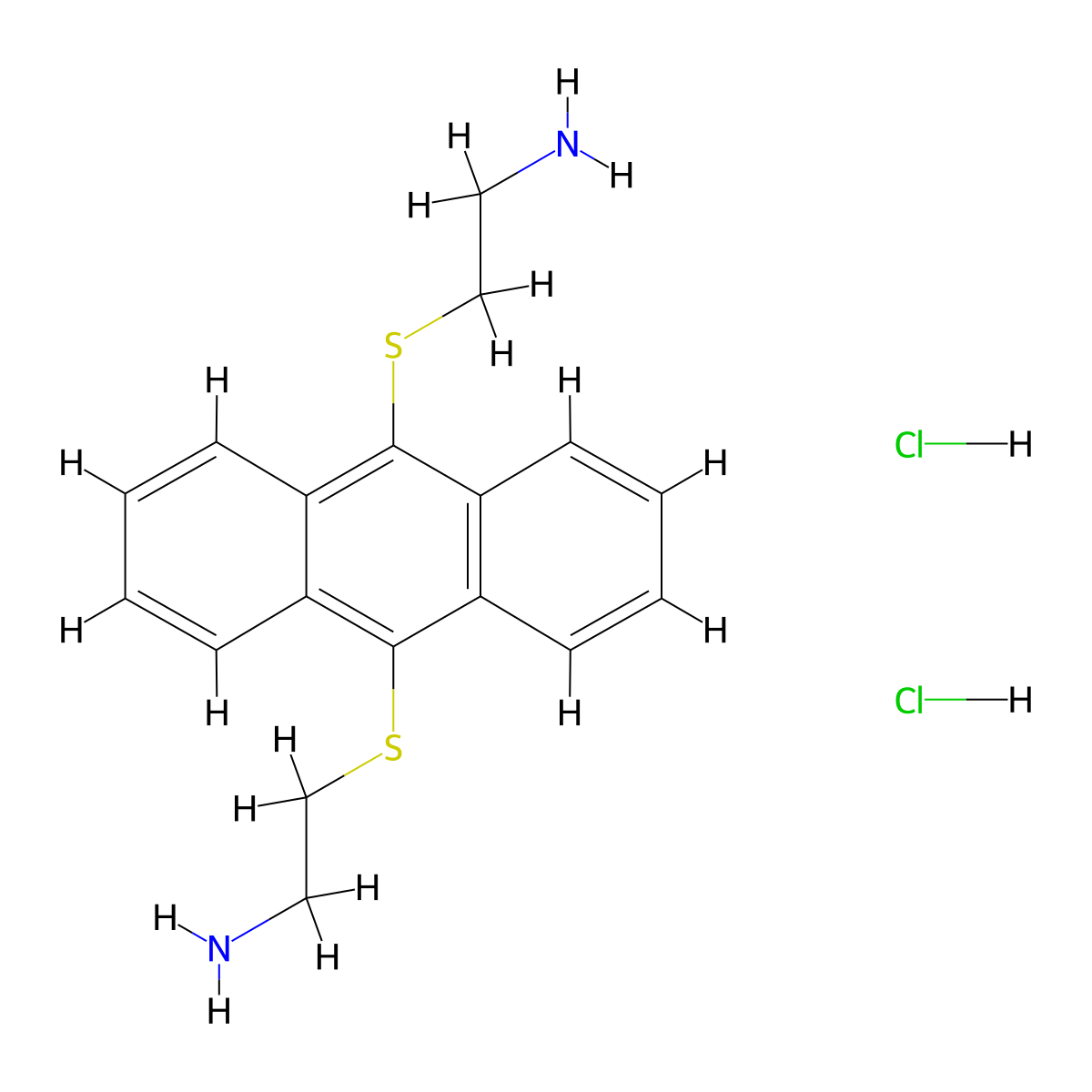 2,2'-(Anthracene-9,10-diylbis(sulfanediyl))diethanamine dihydrochloride molecular structure, CAS 292165-18-5