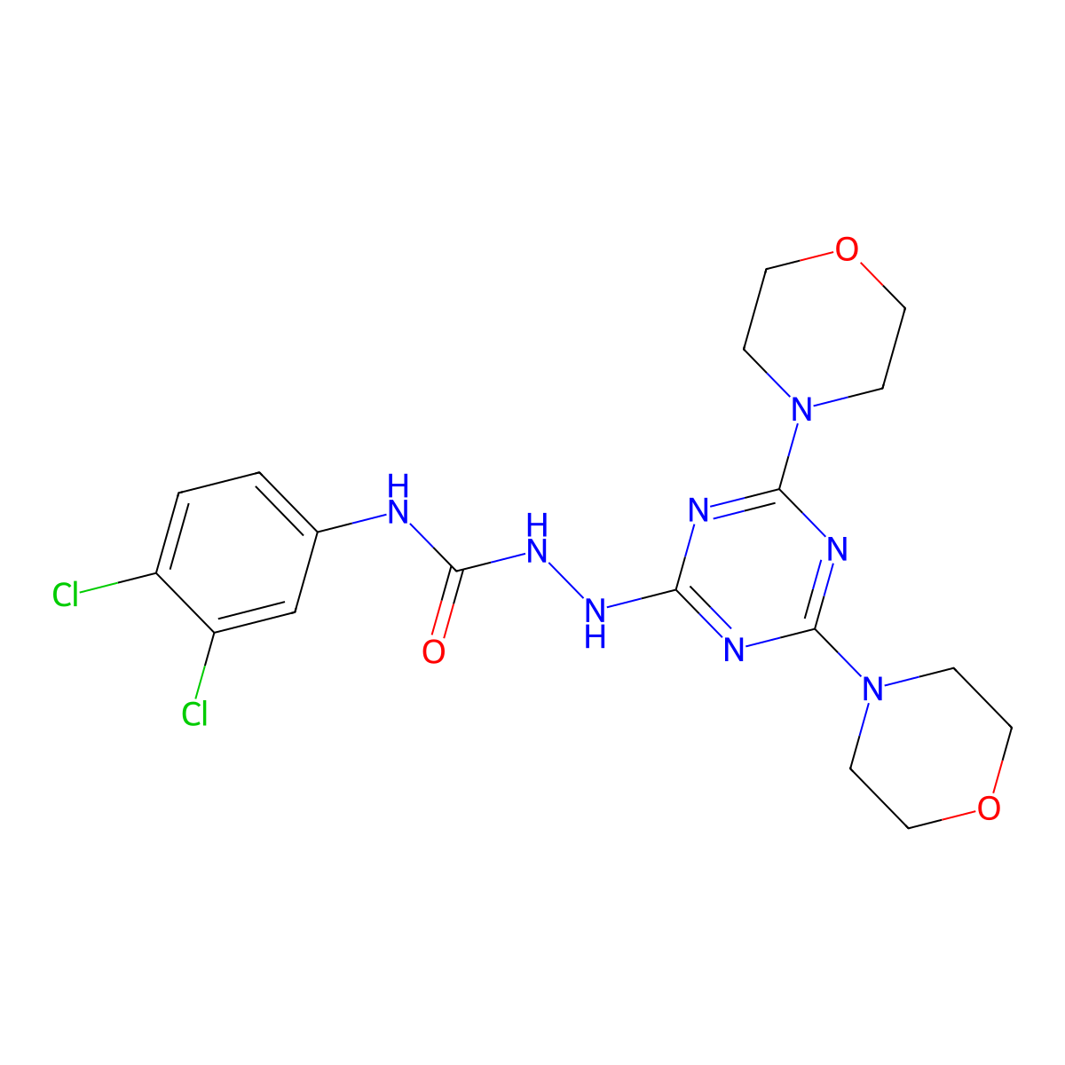 N-(3,4-dichlorophenyl)-2-(4,6-dimorpholino-1,3,5-triazin-2-yl)hydrazinecarboxamide molecular structure, CAS 292168-01-5