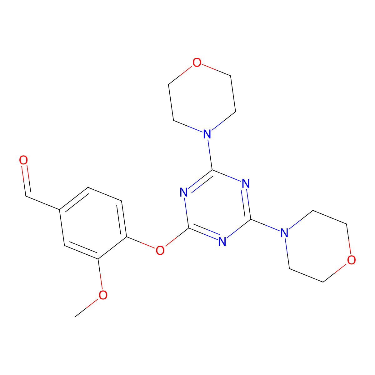 4-{[4,6-Di(morpholin-4-yl)-1,3,5-triazin-2-yl]oxy}-3-methoxybenzaldehyde molecular structure, CAS 292168-54-8