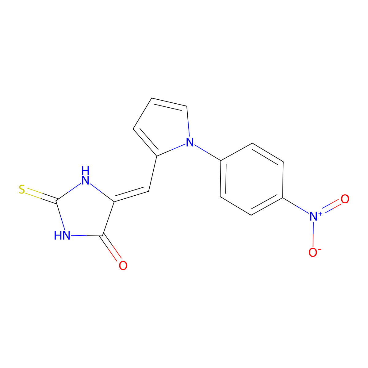 (Z)-5-((1-(4-nitrophenyl)-1H-pyrrol-2-yl)methylene)-2-thioxoimidazolidin-4-one molecular structure, CAS 292168-79-7