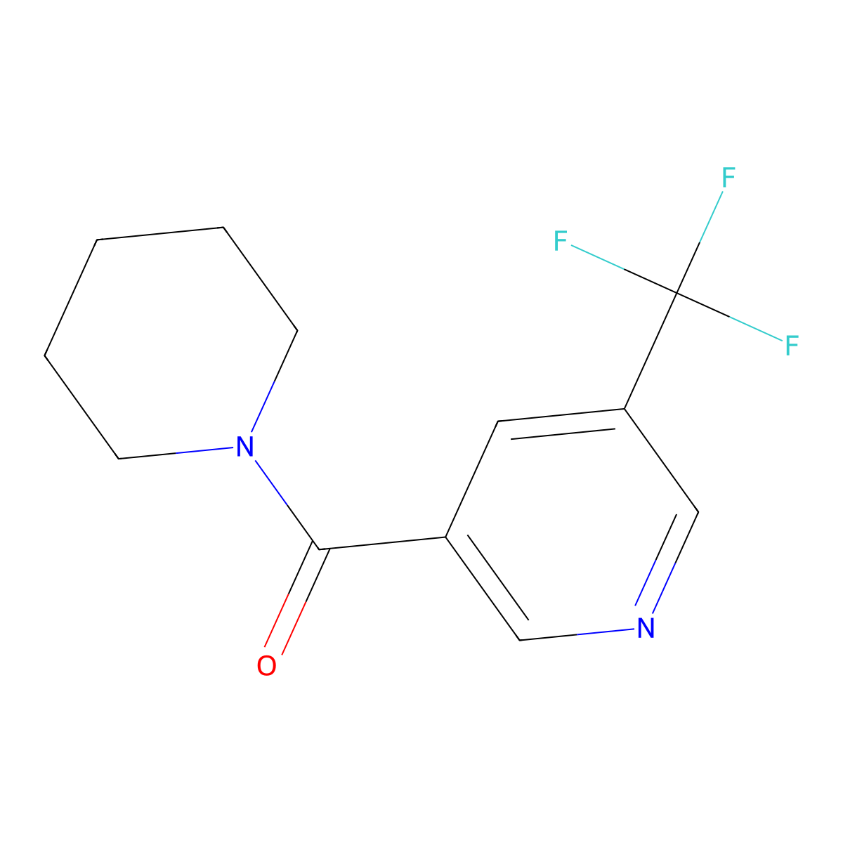 Piperidin-1-yl(5-(trifluoromethyl)pyridin-3-yl)methanone molecular structure, CAS 2921680-50-2