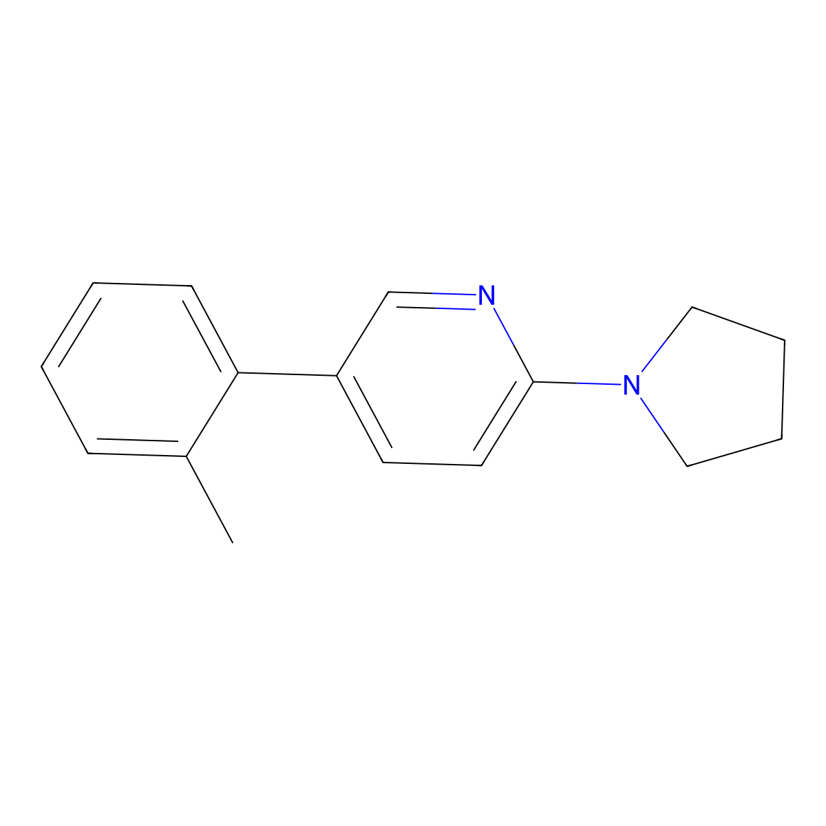 2-(Pyrrolidin-1-yl)-5-(o-tolyl)pyridine molecular structure, CAS 2921683-56-7