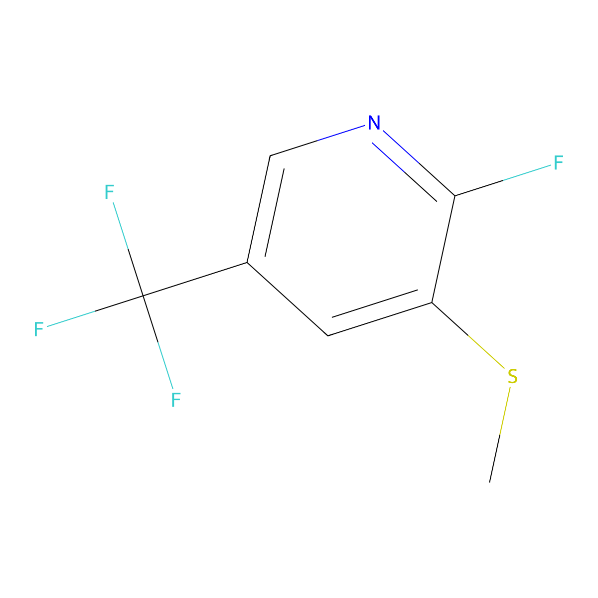 2-Fluoro-3-(methylthio)-5-(trifluoromethyl)pyridine molecular structure, CAS 2921684-55-9