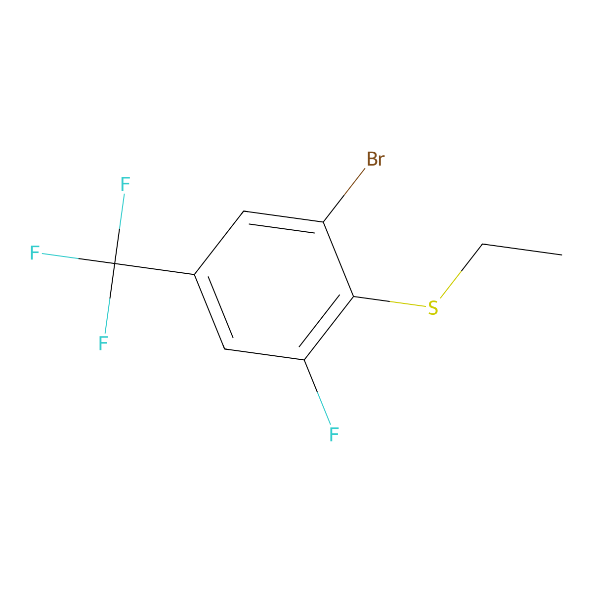 (2-Bromo-6-fluoro-4-(trifluoromethyl)phenyl)(ethyl)sulfane molecular structure, CAS 2921684-79-7