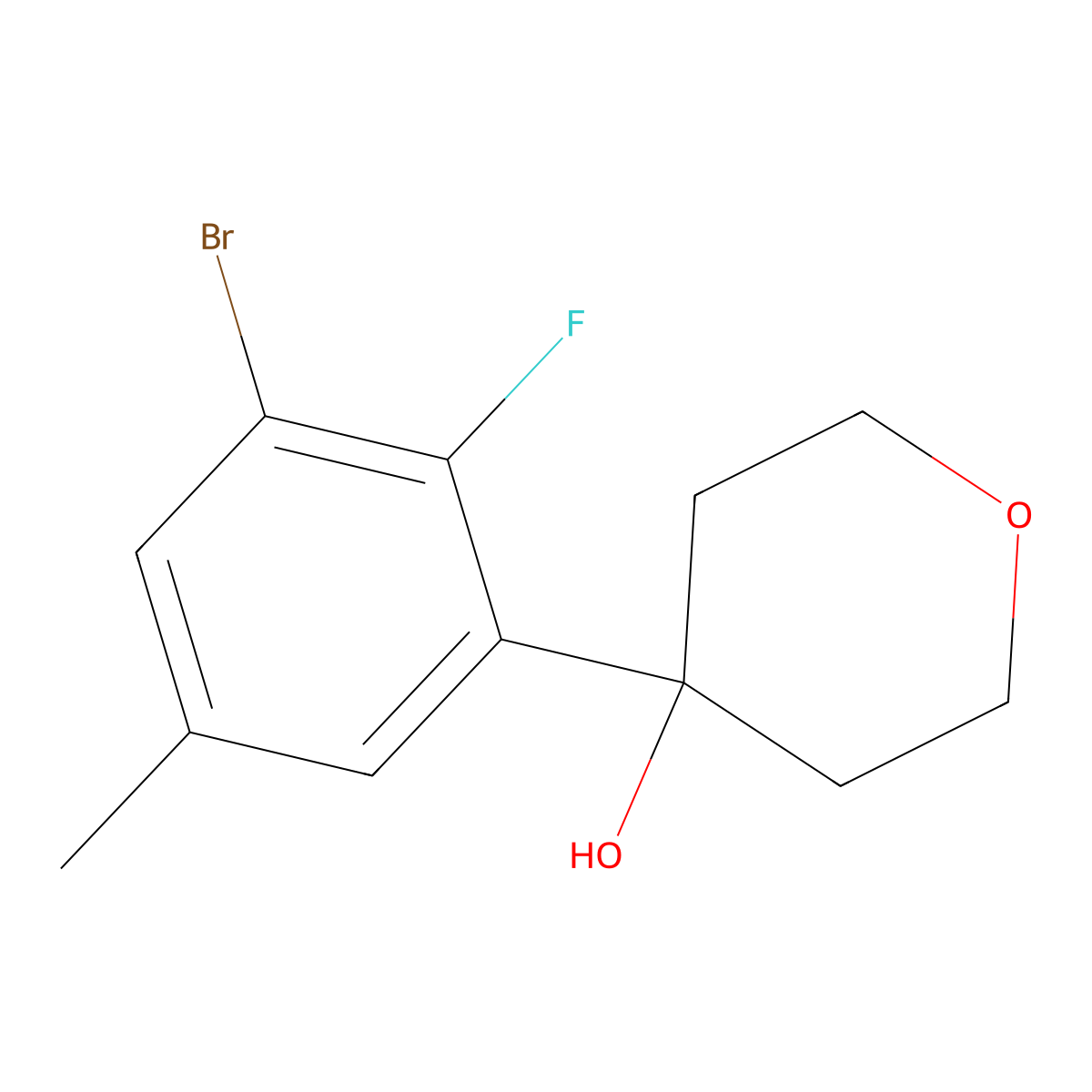 4-(3-bromo-2-fluoro-5-methylphenyl)tetrahydro-2H-pyran-4-ol molecular structure, CAS 2921693-09-4