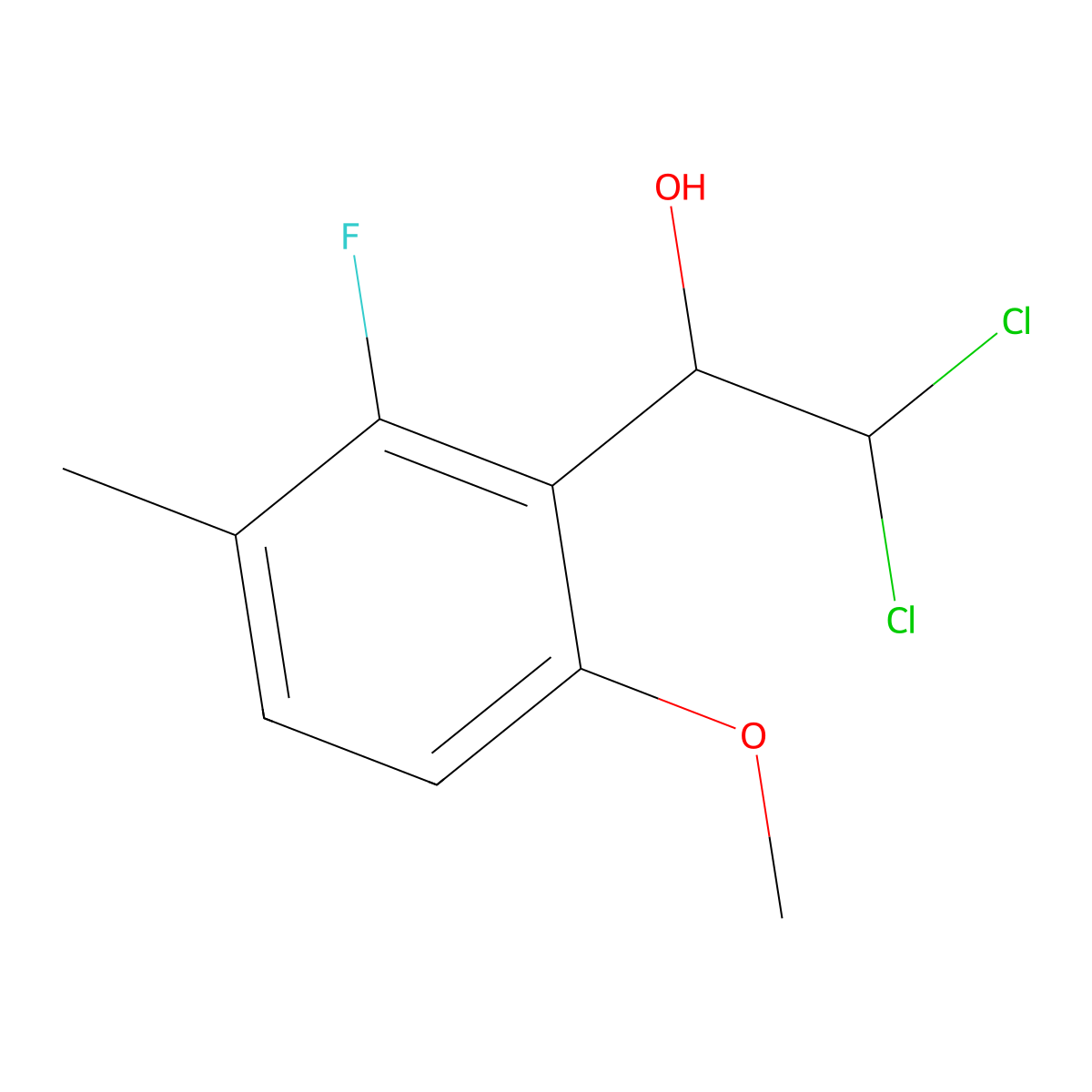 2,2-Dichloro-1-(2-fluoro-6-methoxy-3-methylphenyl)ethanol molecular structure, CAS 2921693-52-7