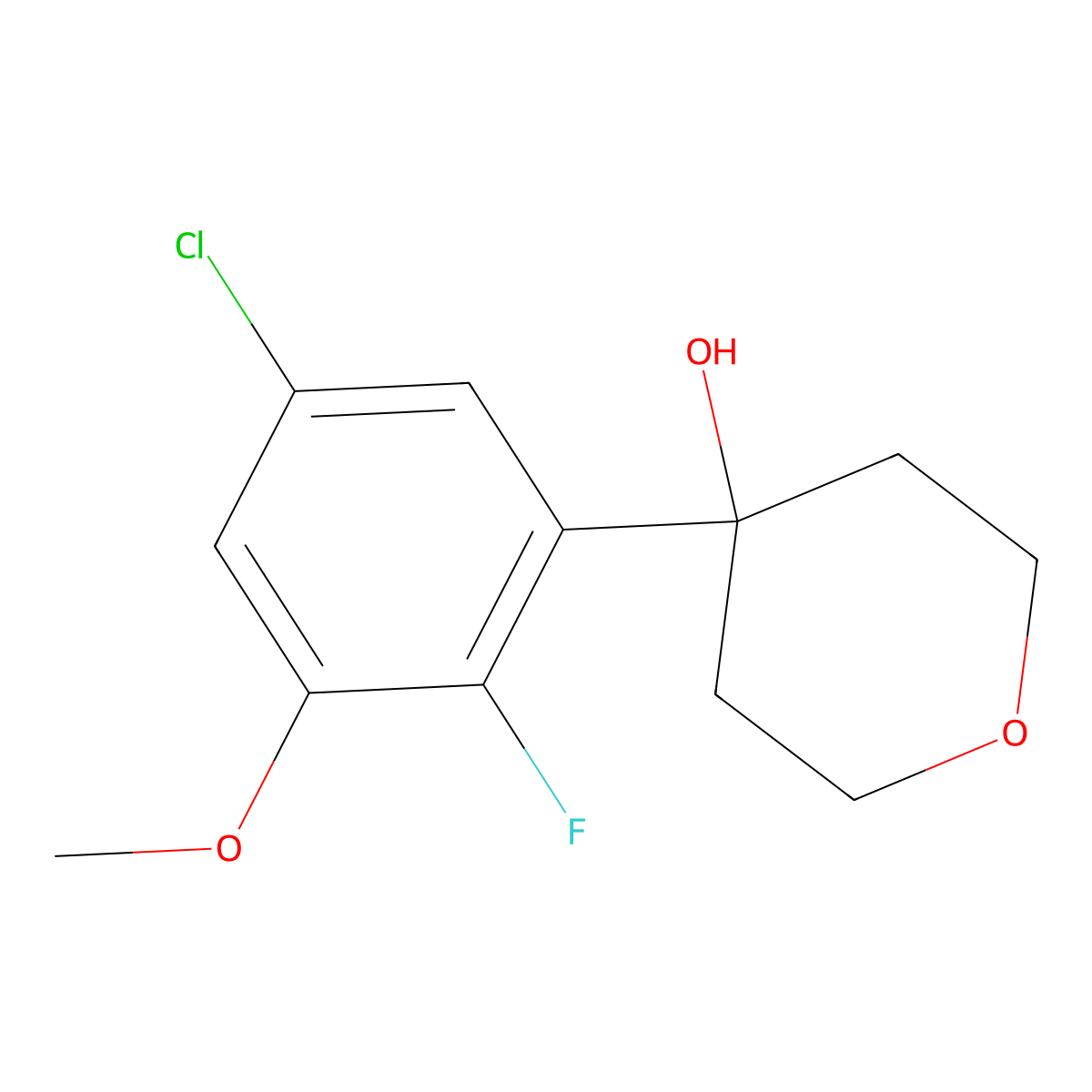 4-(5-chloro-2-fluoro-3-methoxyphenyl)tetrahydro-2H-pyran-4-ol molecular structure, CAS 2921693-57-2