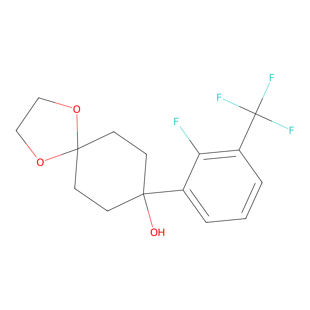8-(2-Fluoro-3-(trifluoromethyl)phenyl)-1,4-dioxaspiro[4.5]decan-8-ol molecular structure, CAS 2921694-69-9
