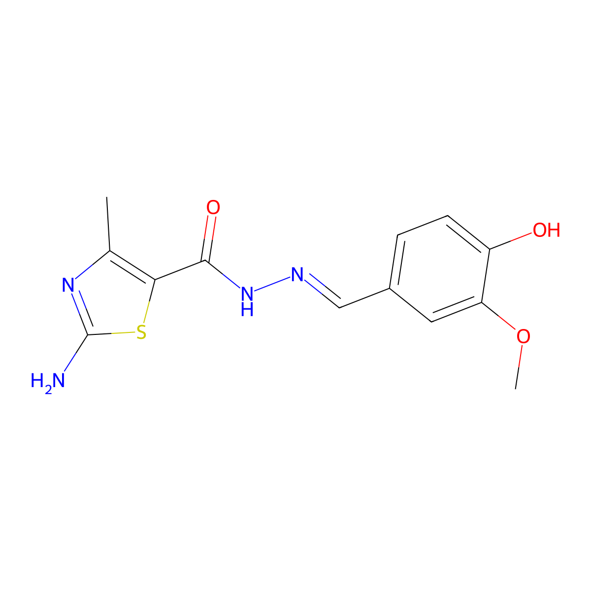 5-Thiazolecarboxylic acid, 2-amino-4-methyl-, 2-[(4-hydroxy-3-methoxyphenyl)methylene]hydrazide molecular structure, CAS 292170-13-9