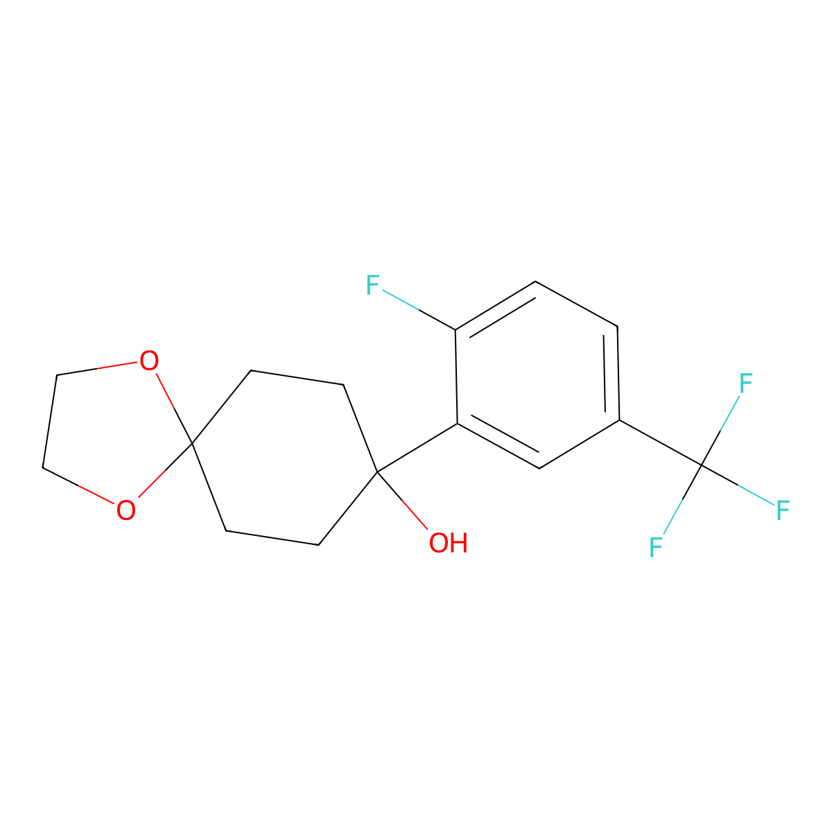 8-(2-Fluoro-5-(trifluoromethyl)phenyl)-1,4-dioxaspiro[4.5]decan-8-ol molecular structure, CAS 2921708-25-8