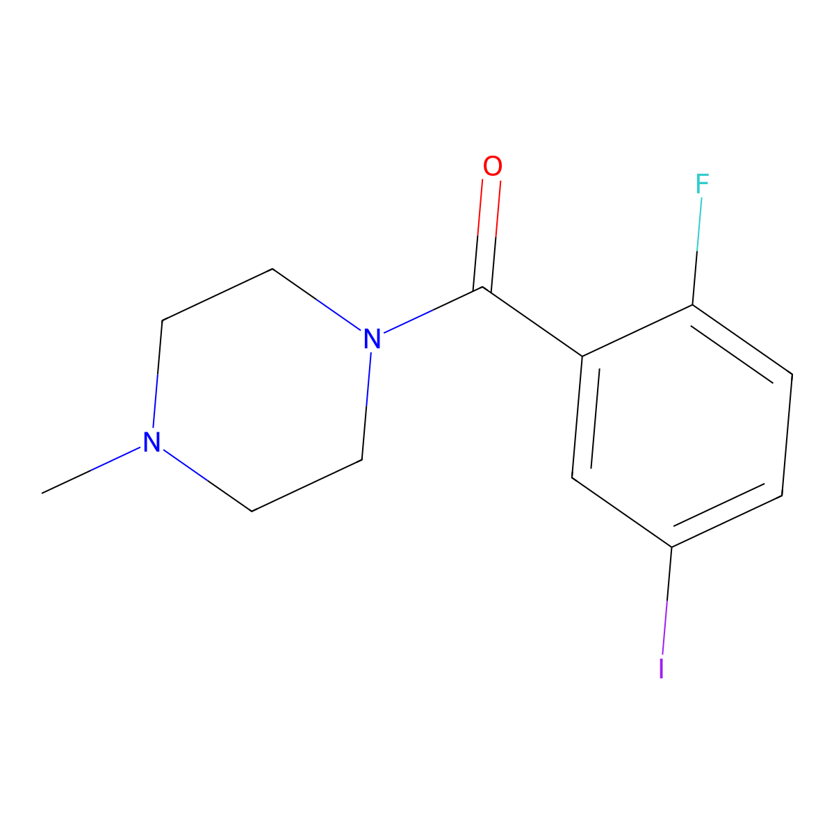 (2-Fluoro-5-iodophenyl)(4-methylpiperazin-1-yl)methanone molecular structure, CAS 2921713-07-5