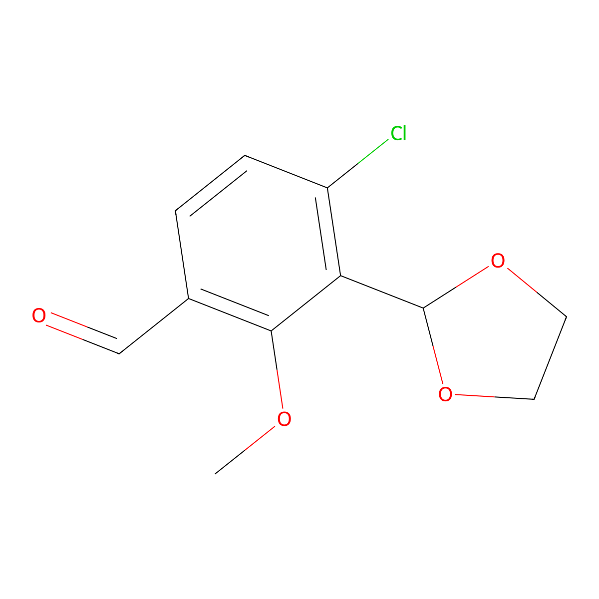 4-Chloro-3-(1,3-dioxolan-2-yl)-2-methoxybenzaldehyde molecular structure, CAS 2921719-02-8