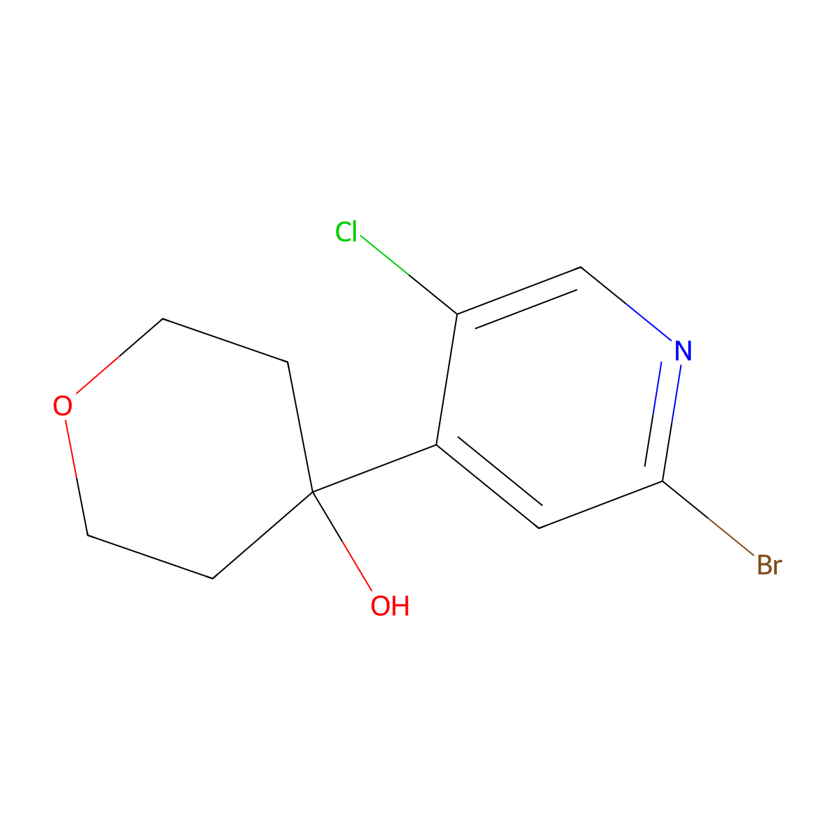 4-(2-bromo-5-chloropyridin-4-yl)tetrahydro-2H-pyran-4-ol molecular structure, CAS 2921719-14-2