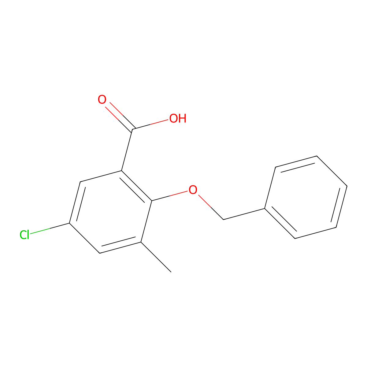 2-(Benzyloxy)-5-chloro-3-methylbenzoic acid molecular structure, CAS 2921724-69-6