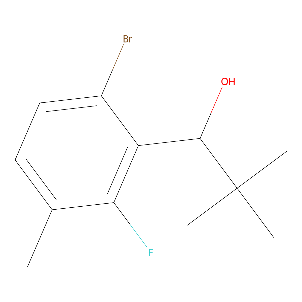 1-(6-Bromo-2-fluoro-3-methylphenyl)-2,2-dimethylpropan-1-ol molecular structure, CAS 2921729-43-1
