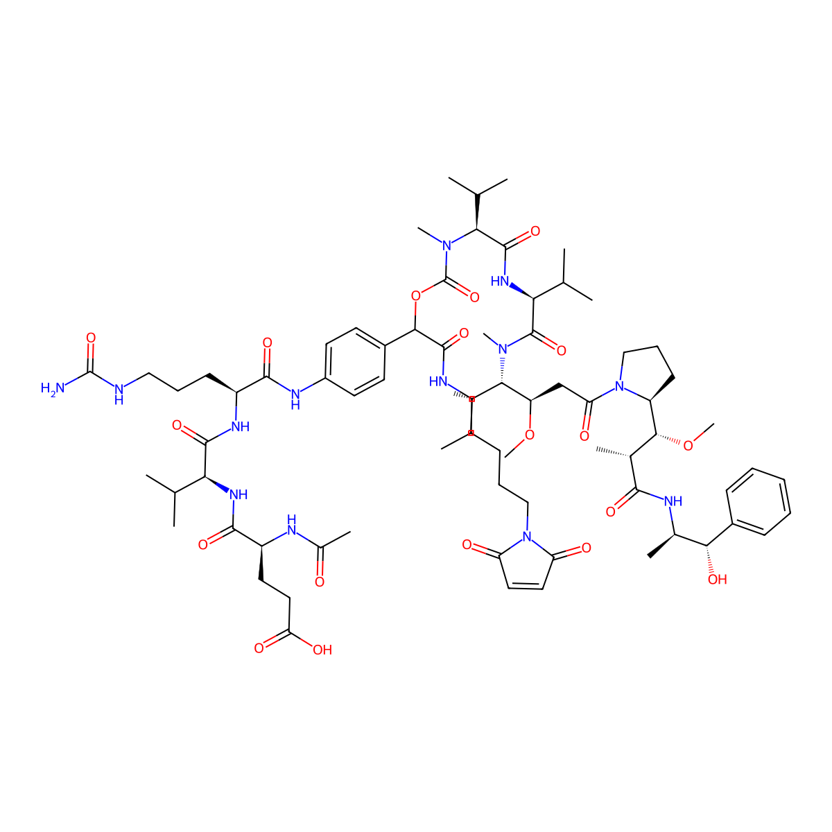(4S)-4-acetamido-5-[[(2S)-1-[[(2S)-5-(carbamoylamino)-1-[4-[2-[5-(2,5-dioxopyrrol-1-yl)pentylamino]-1-[[(2S)-1-[[(2S)-1-[[(3R,4S,5S)-1-[(2S)-2-[(1R,2R)-3-[[(1S,2R)-1-hydroxy-1-phenylpropan-2-yl]amino]-1-methoxy-2-methyl-3-oxopropyl]pyrrolidin-1-yl]-3-methoxy-5-methyl-1-oxoheptan-4-yl]-methylamino]-3-methyl-1-oxobutan-2-yl]amino]-3-methyl-1-oxobutan-2-yl]-methylcarbamoyl]oxy-2-oxoethyl]anilino]-1-oxopentan-2-yl]amino]-3-methyl-1-oxobutan-2-yl]amino]-5-oxopentanoic acid molecular structure, CAS 2921735-80-8