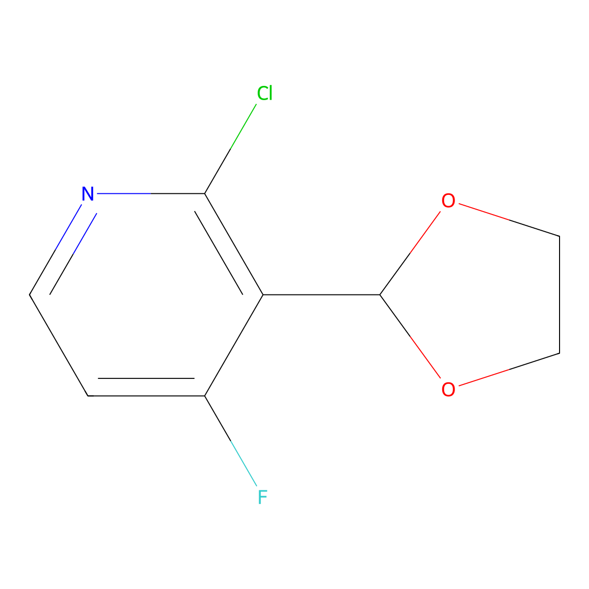 2-Chloro-3-(1,3-dioxolan-2-yl)-4-fluoropyridine molecular structure, CAS 2921739-17-3