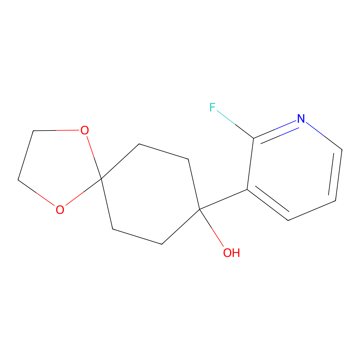 8-(2-Fluoropyridin-3-yl)-1,4-dioxaspiro[4.5]decan-8-ol molecular structure, CAS 2921739-62-8