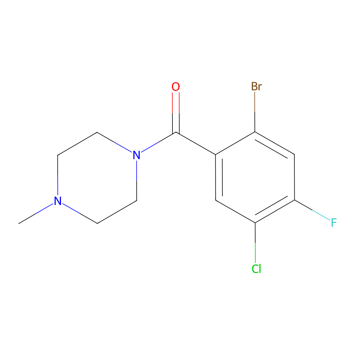 (2-Bromo-5-chloro-4-fluorophenyl)(4-methylpiperazin-1-yl)methanone molecular structure, CAS 2921739-79-7