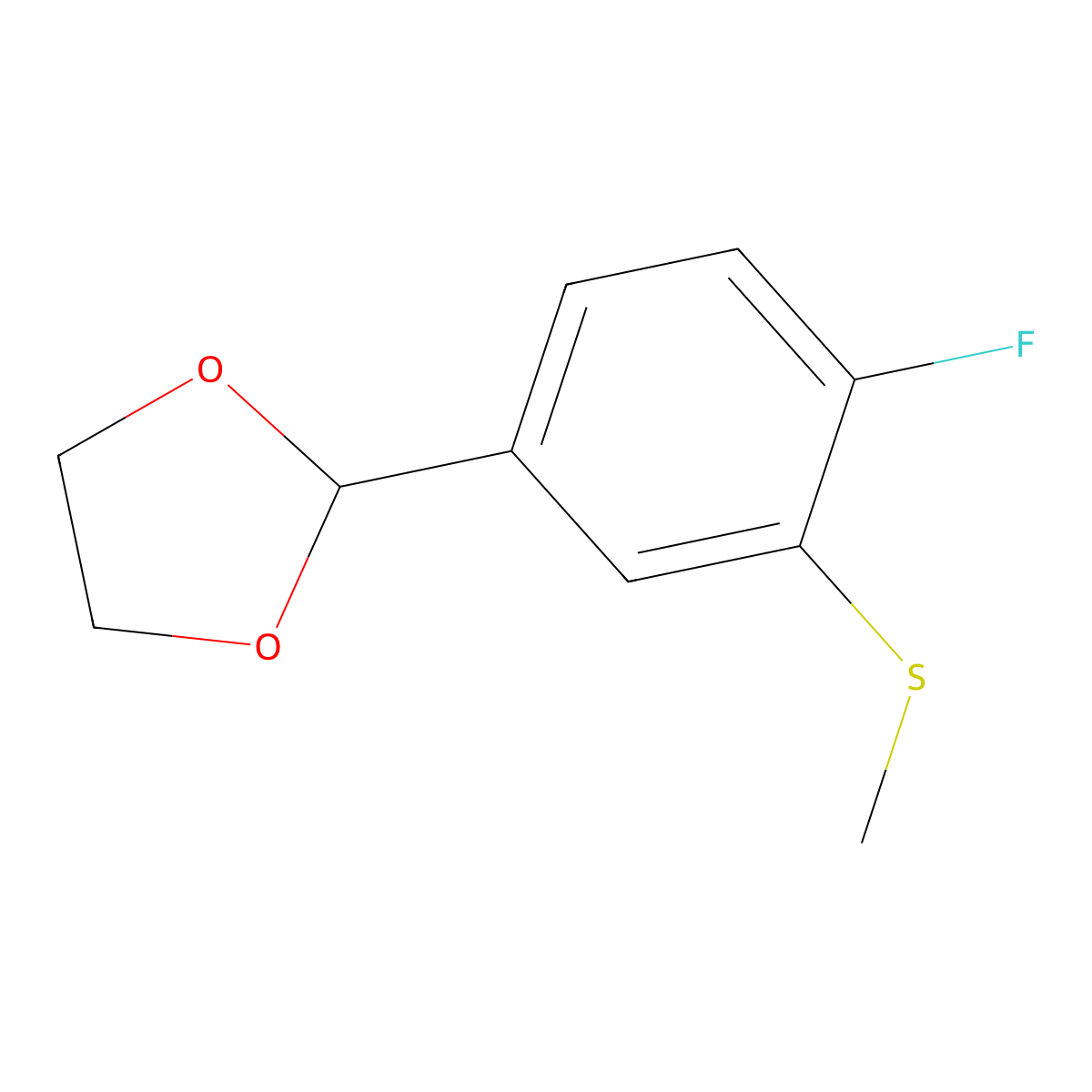 2-(4-Fluoro-3-(methylthio)phenyl)-1,3-dioxolane molecular structure, CAS 2921742-11-0