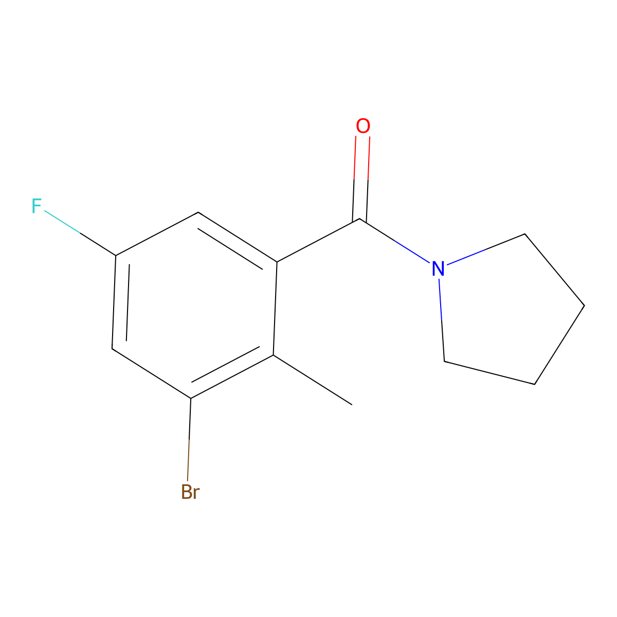 (3-Bromo-5-fluoro-2-methylphenyl)(pyrrolidin-1-yl)methanone molecular structure, CAS 2921744-82-1