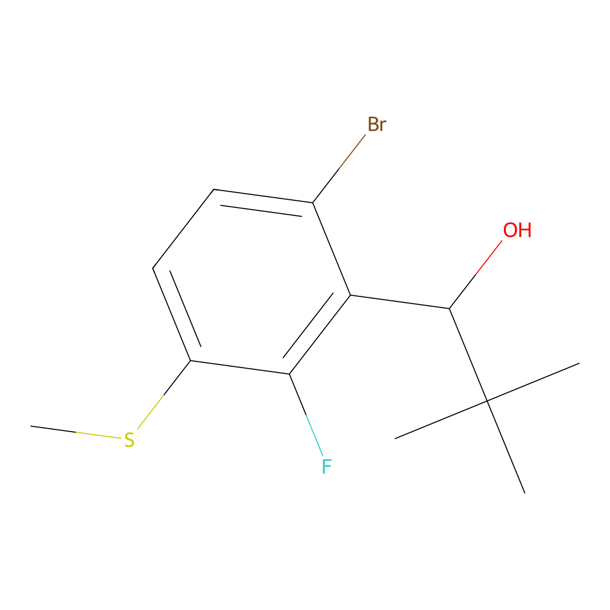 1-(6-Bromo-2-fluoro-3-(methylthio)phenyl)-2,2-dimethylpropan-1-ol molecular structure, CAS 2921750-33-4
