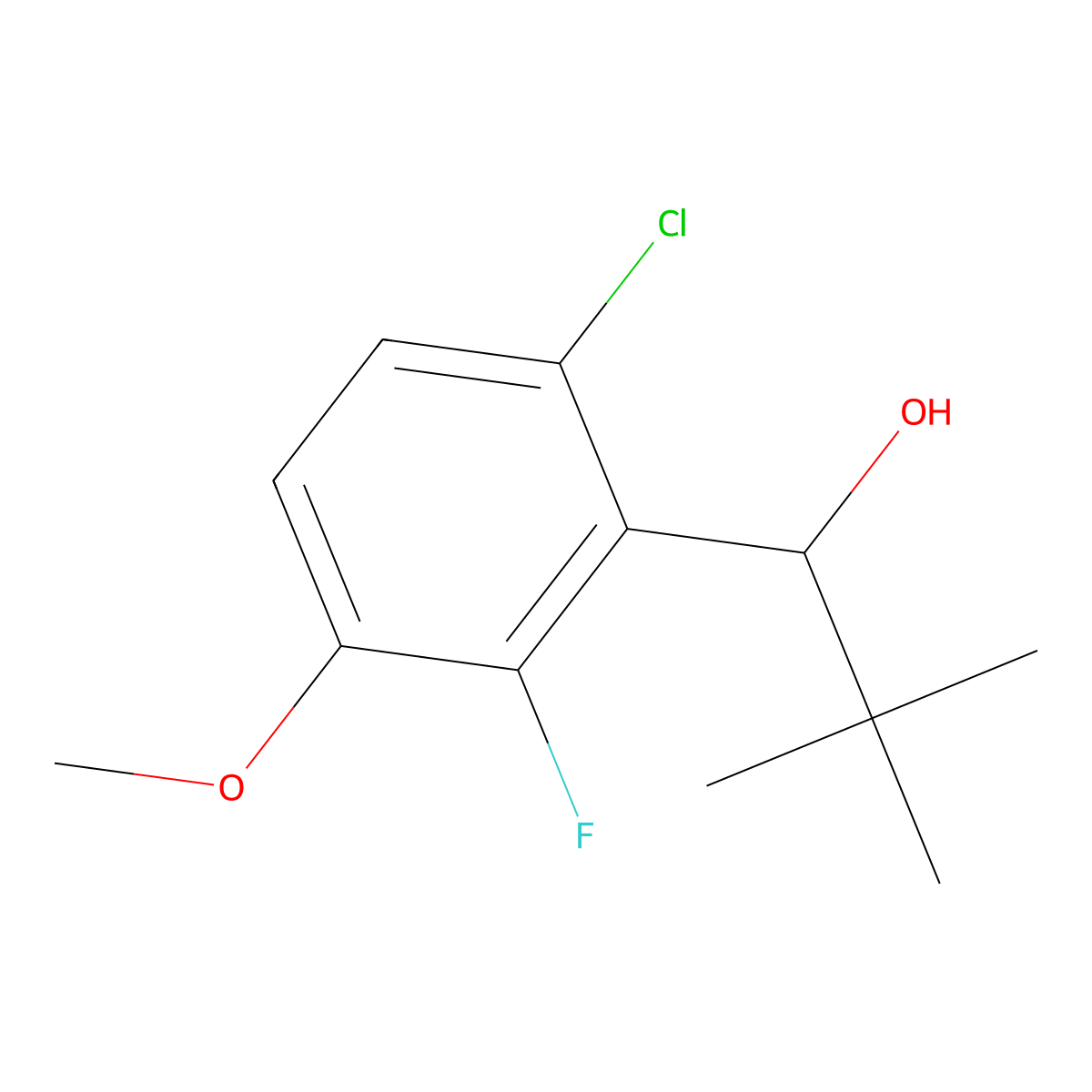 1-(6-Chloro-2-fluoro-3-methoxyphenyl)-2,2-dimethylpropan-1-ol molecular structure, CAS 2921757-23-3