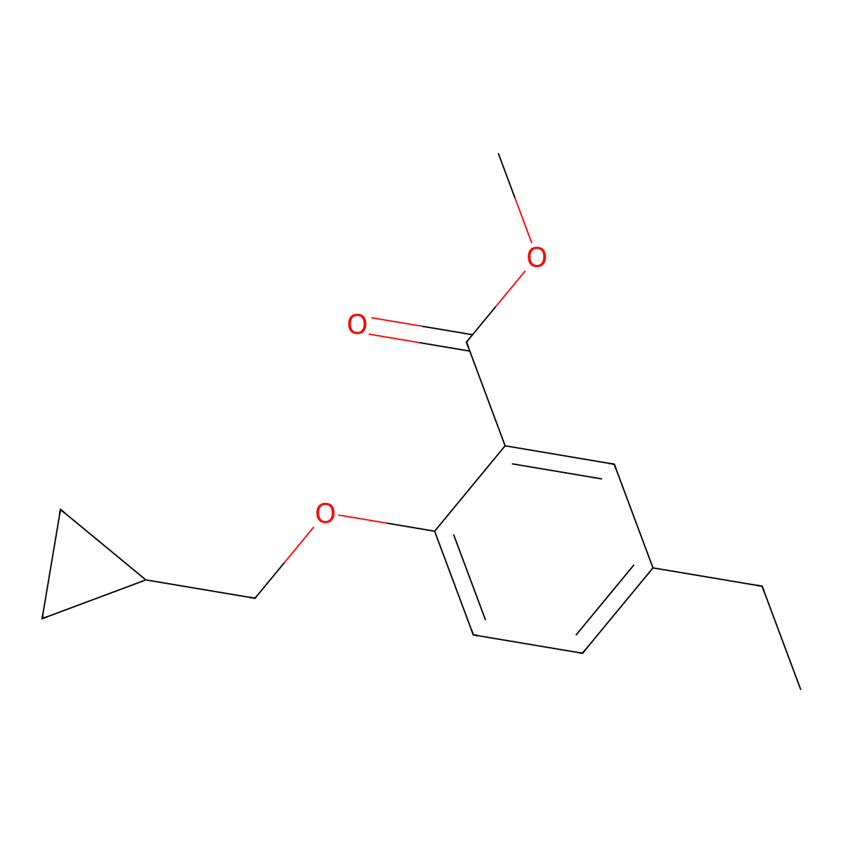 Methyl 2-(cyclopropylmethoxy)-5-ethylbenzoate molecular structure, CAS 2921758-55-4