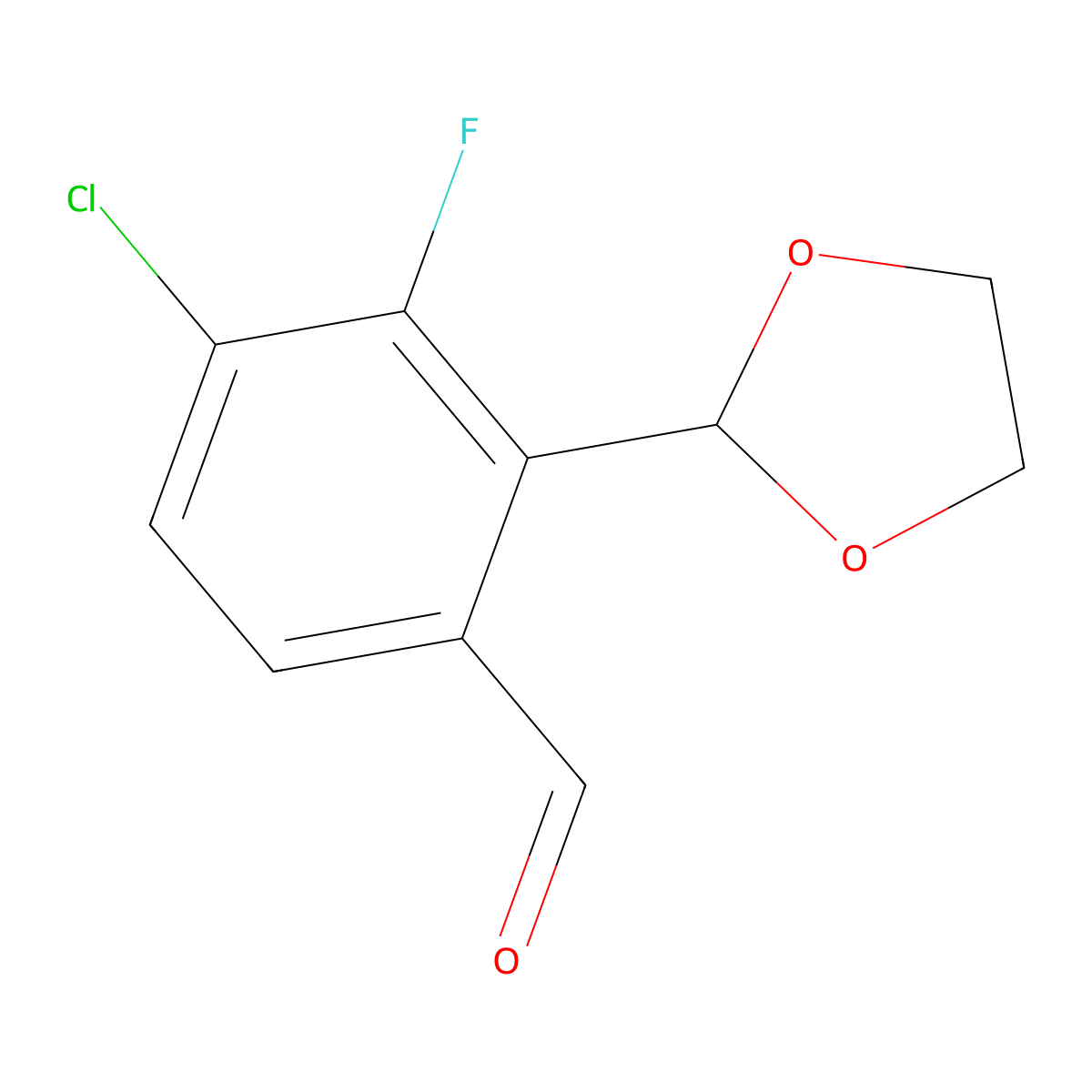 4-Chloro-2-(1,3-dioxolan-2-yl)-3-fluorobenzaldehyde molecular structure, CAS 2921797-79-5